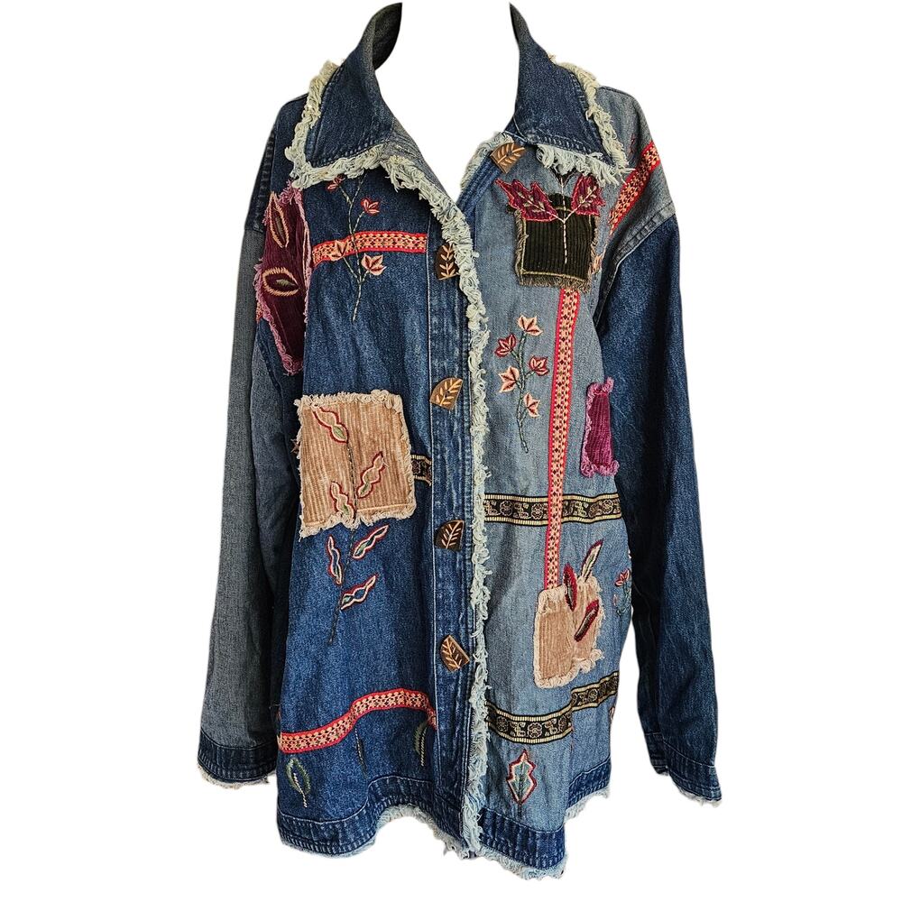 Vintage 90's Patchwork Denim Jacket Button-Up Shi… - image 2